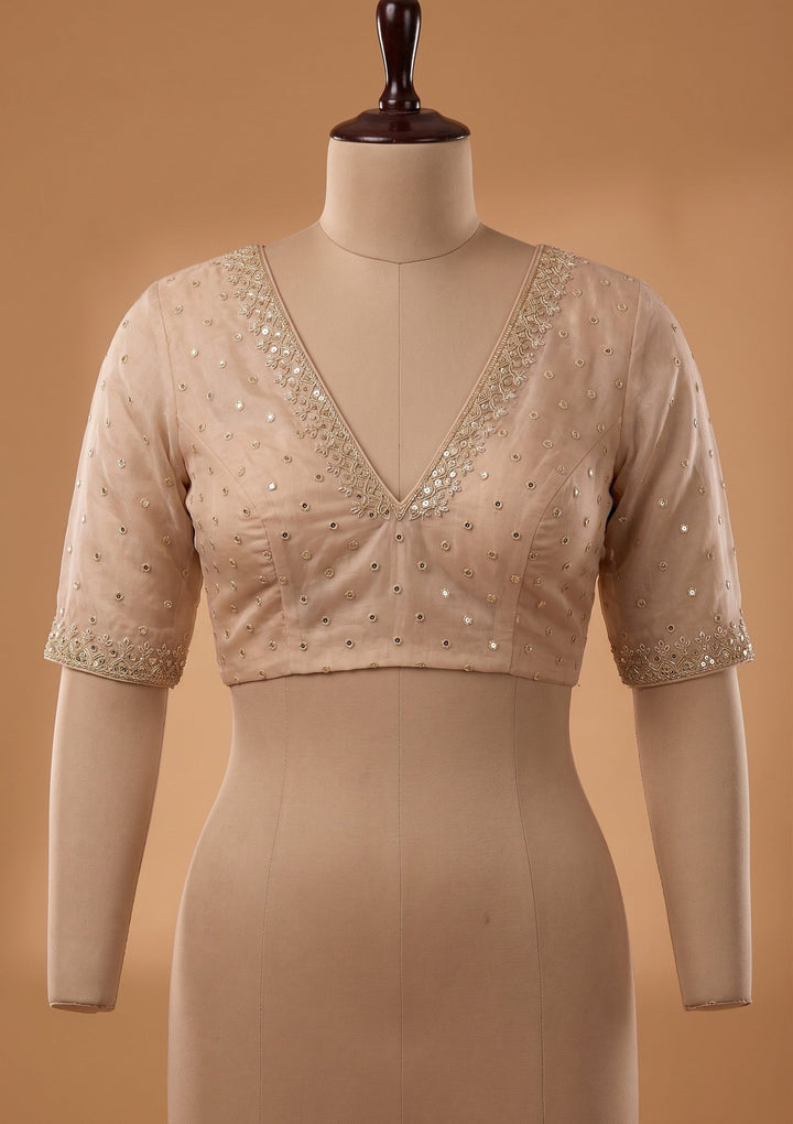 Beige Threadwork Organza Saree