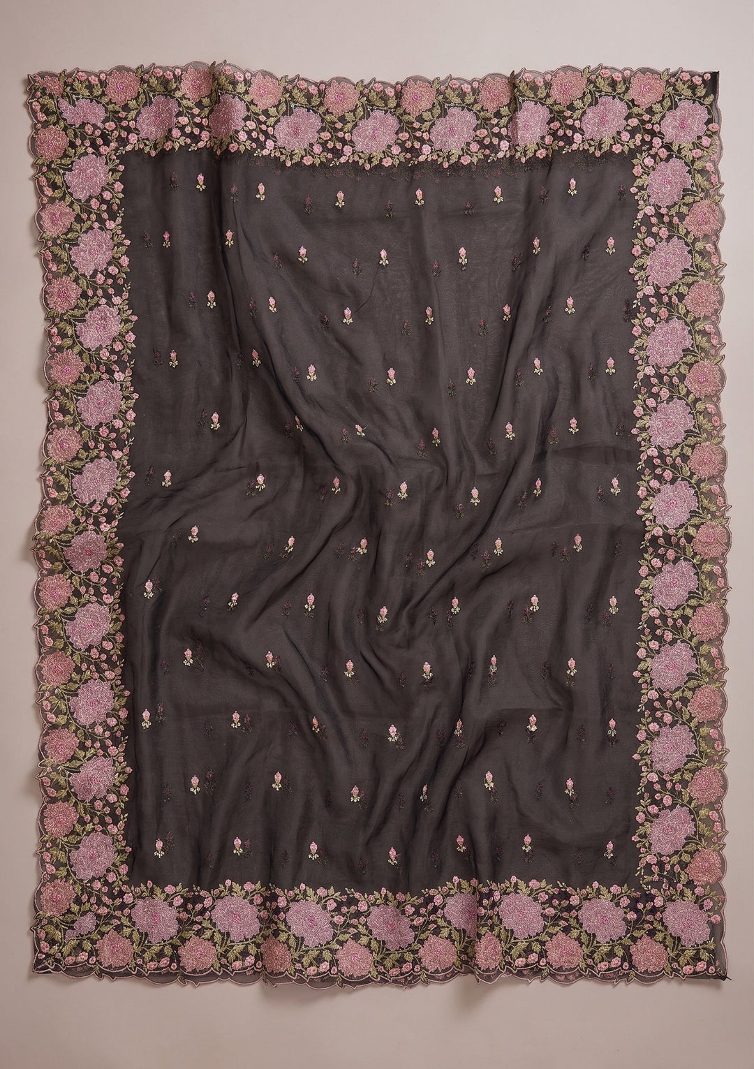 Black Threadwork Tissue Saree