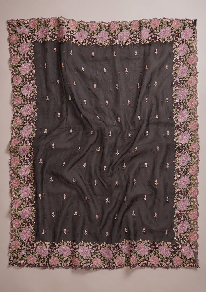 Black Threadwork Tissue Saree