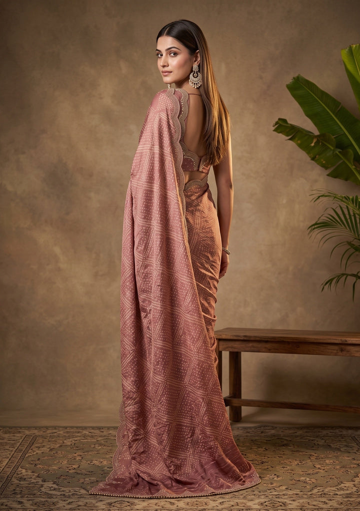 Brown Stonework (Gold) Organza Saree