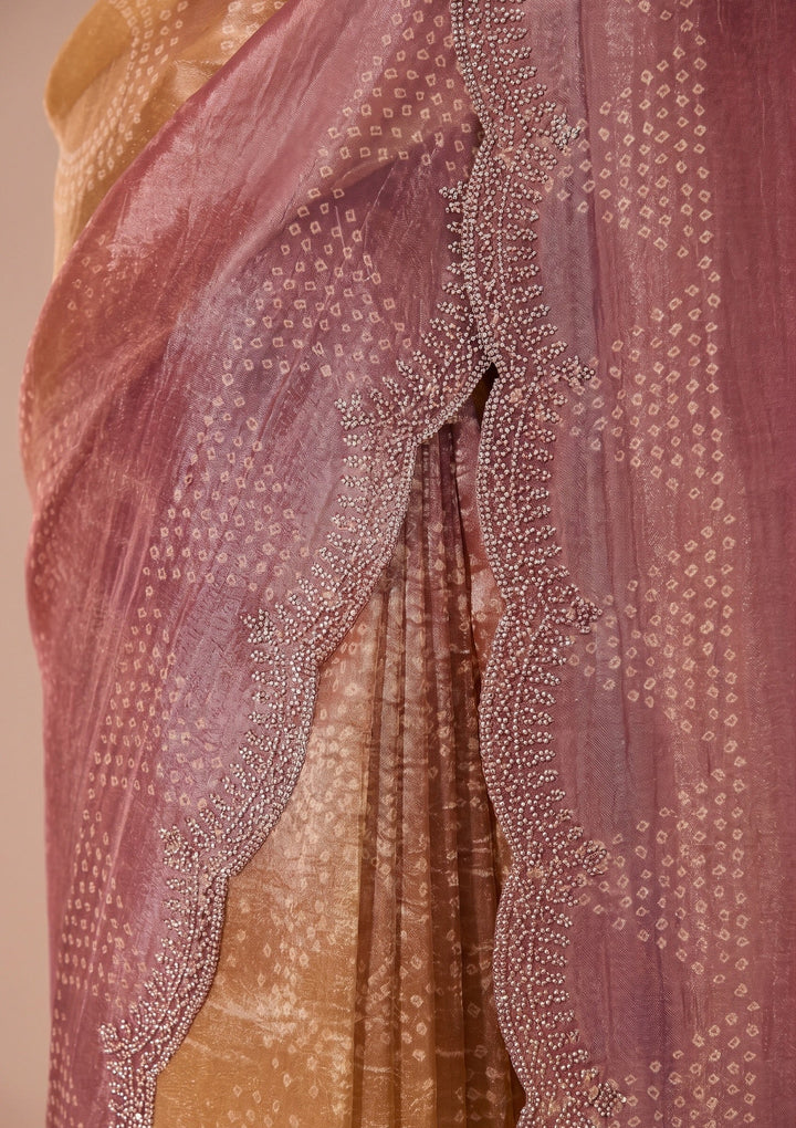 Brown Stonework (Gold) Organza Saree