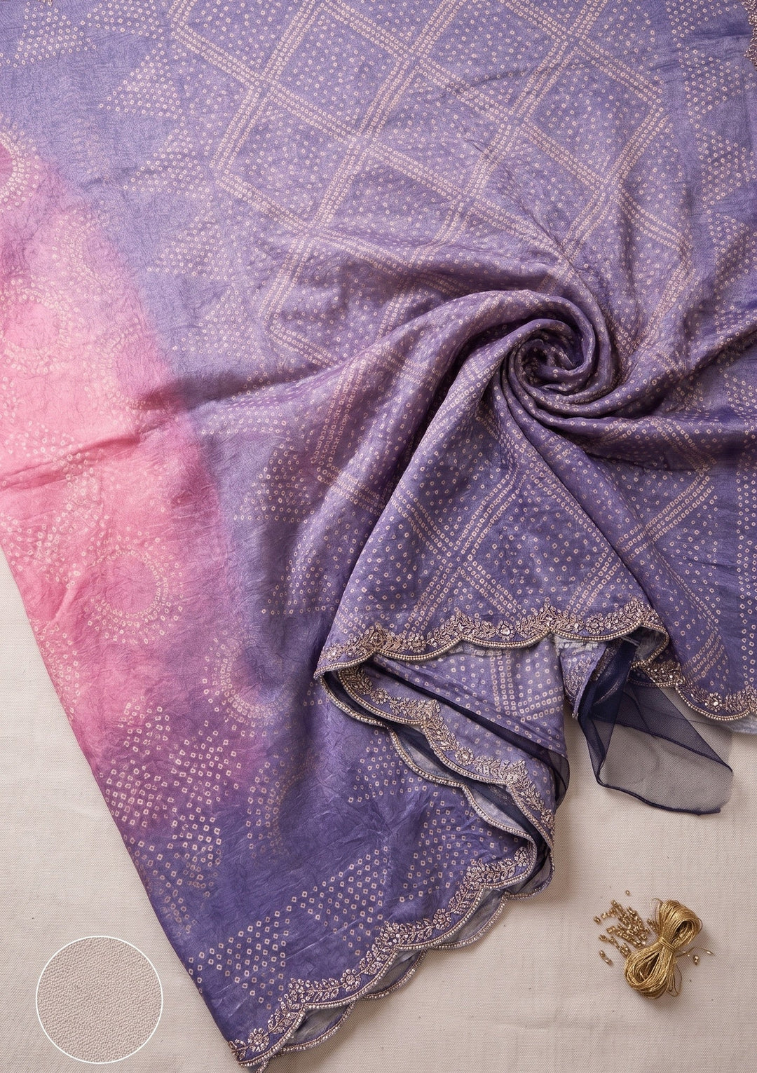 Lavender Stonework (Gold) Organza Saree With Matching Blouse Piece