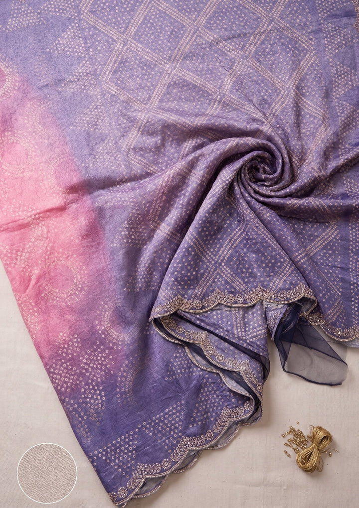Lavender Stonework (Gold) Organza Saree With Matching Blouse Piece