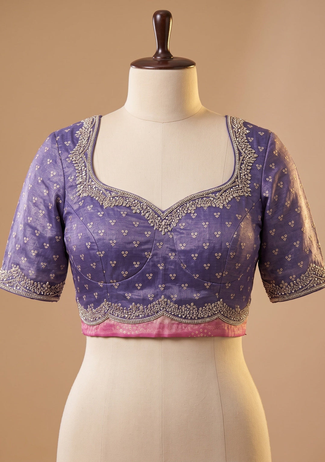 Lavender Stonework (Gold) Organza Saree With Matching Blouse Piece