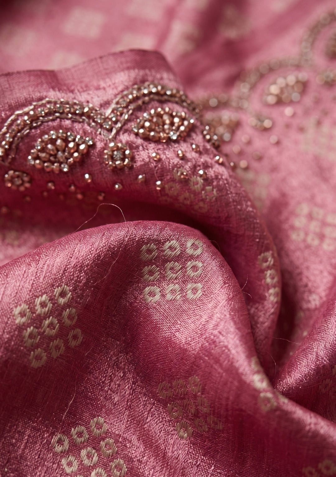 Baby Pink Stonework (Gold) Organza Saree With Matching Blouse Piece