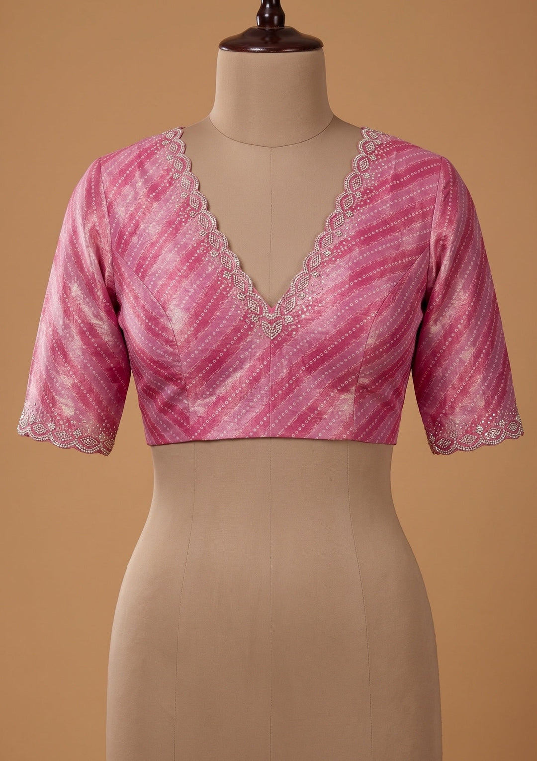 Baby Pink Stonework (Gold) Organza Saree With Matching Blouse Piece