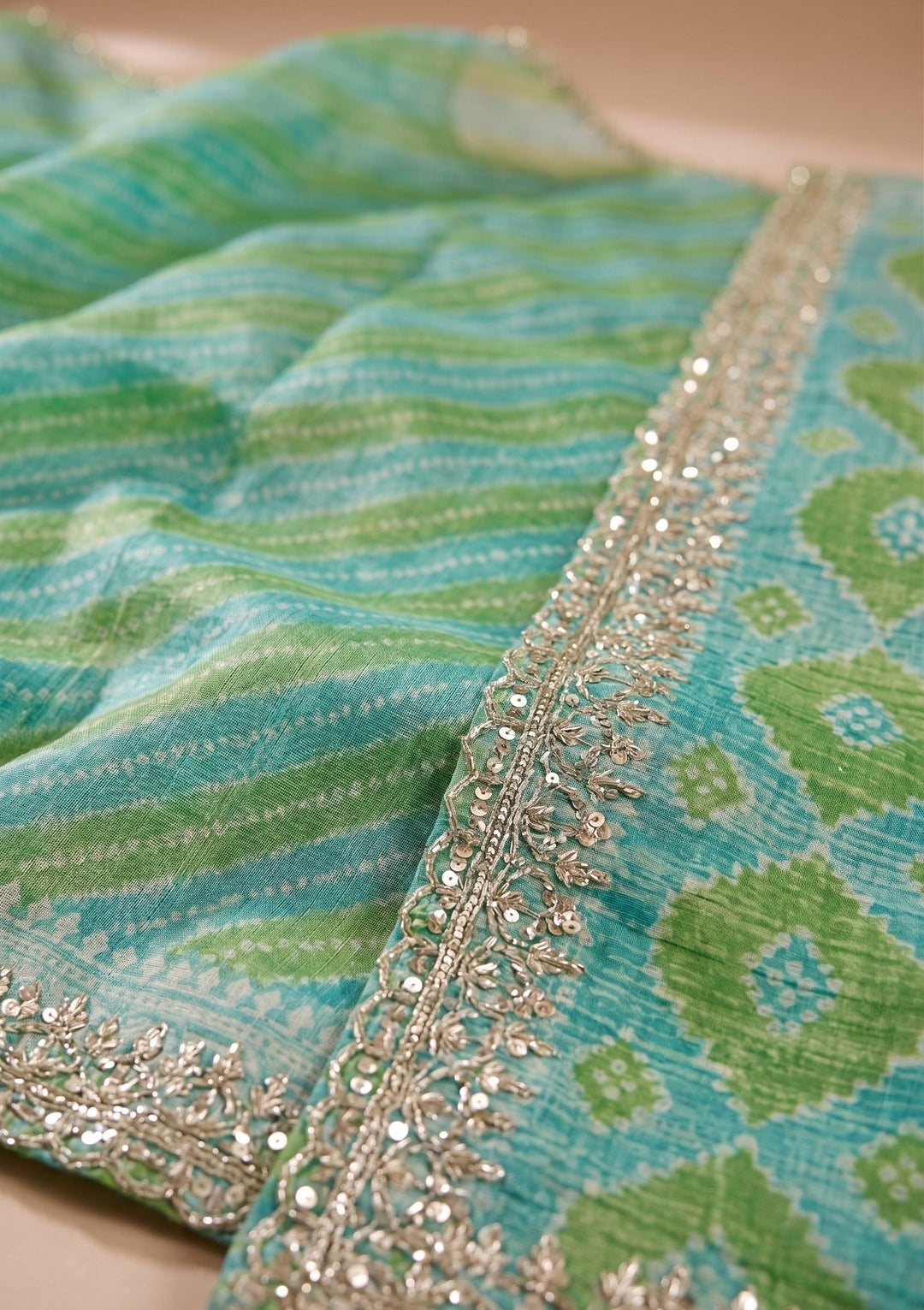 Sea Green Stonework (Gold) Organza Saree
