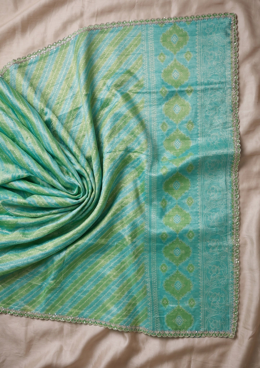 Sea Green Stonework (Gold) Organza Saree