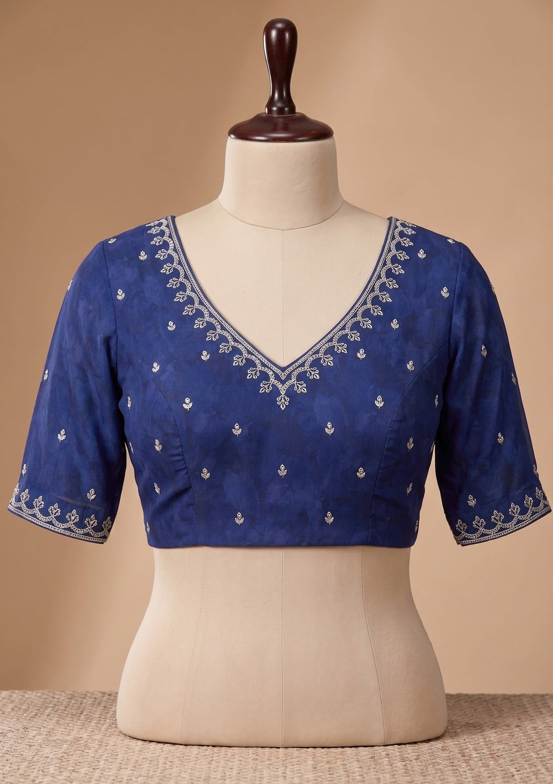 Navy Blue Stonework (Silver) Crepe Saree