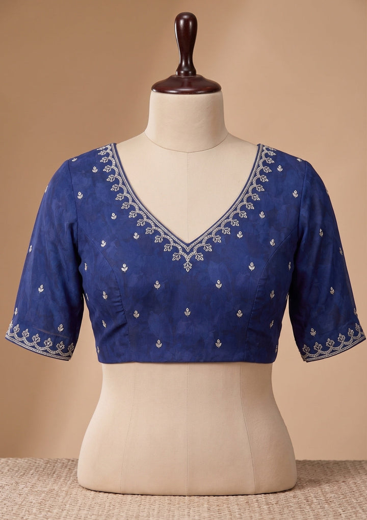 Navy Blue Stonework (Silver) Crepe Saree