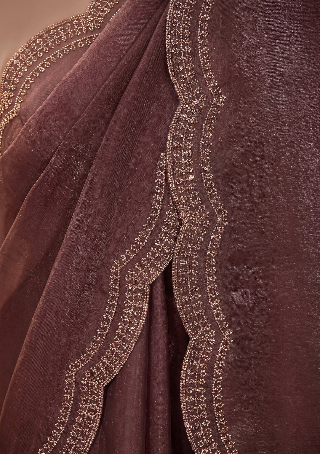 Brown Stonework (Gold) Tissue Saree