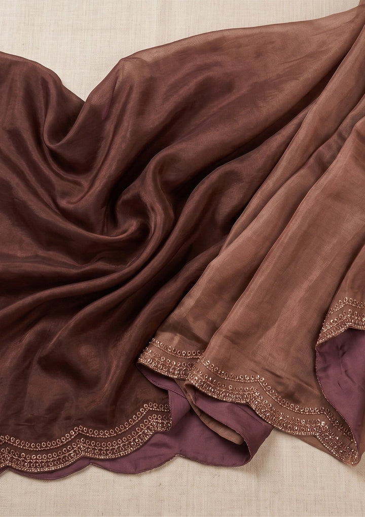 Brown Stonework (Gold) Tissue Saree