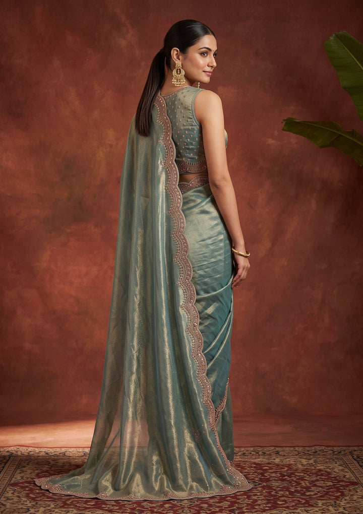 Light Grey Stonework (Gold) Tissue Saree