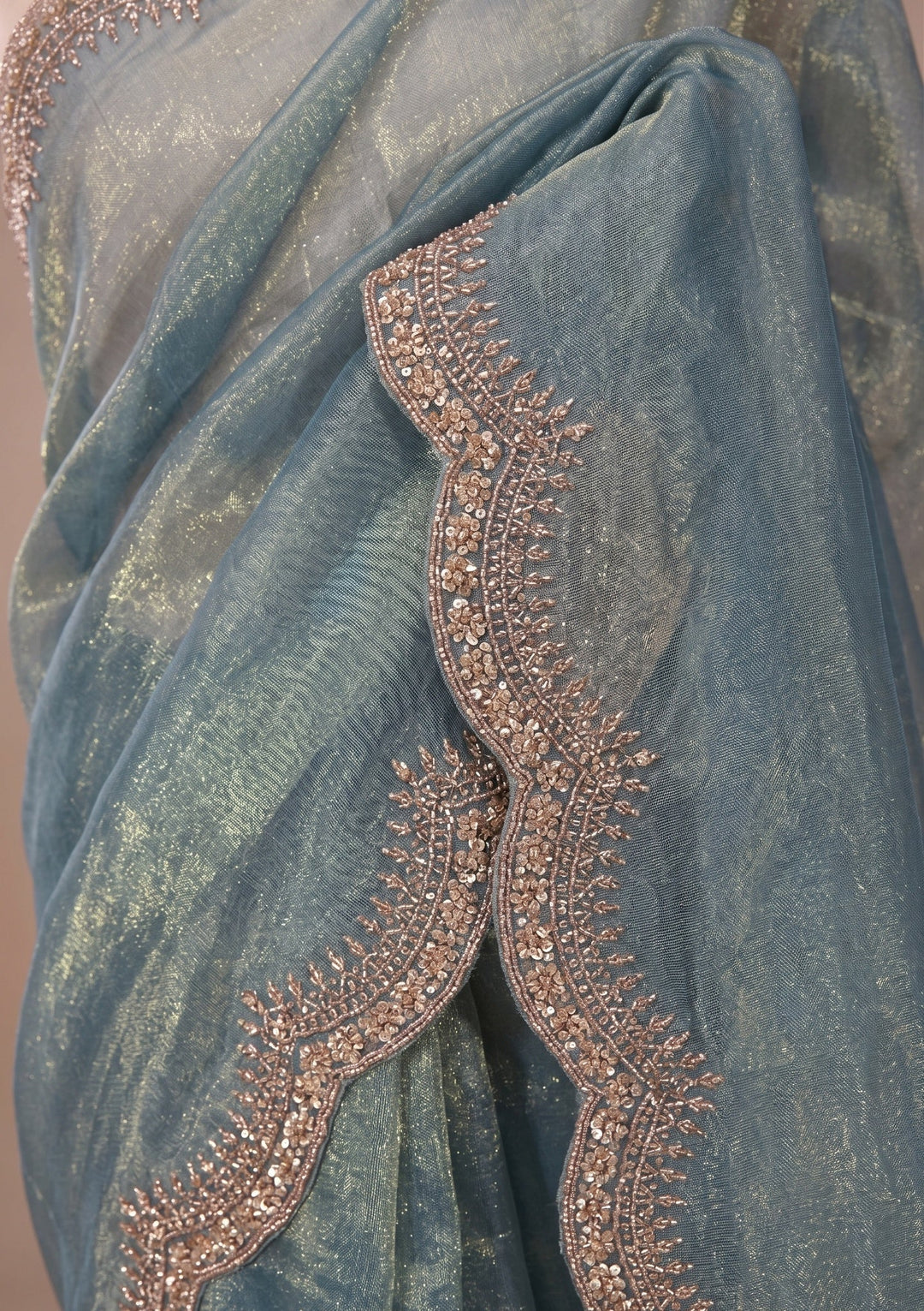 Light Grey Stonework (Gold) Tissue Saree