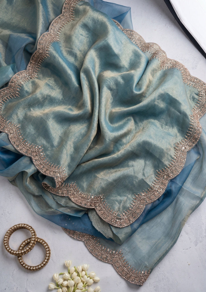 Light Grey Stonework (Gold) Tissue Saree