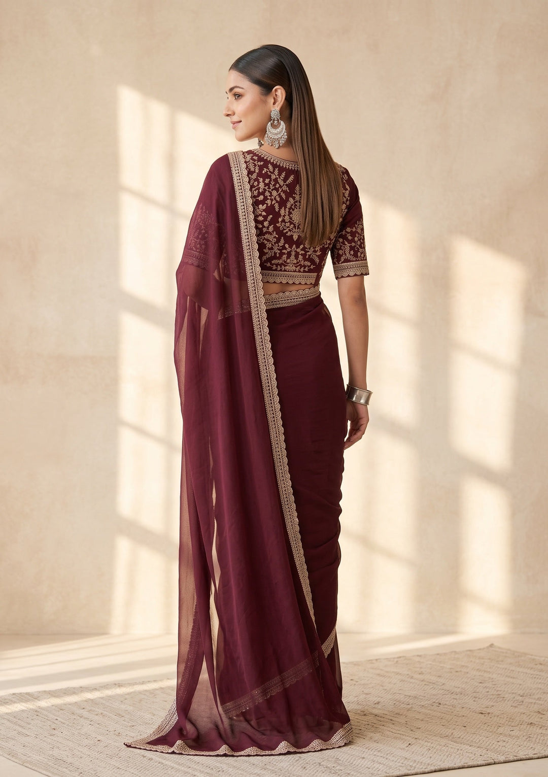 Wine Stonework (Gold) Tissue Saree