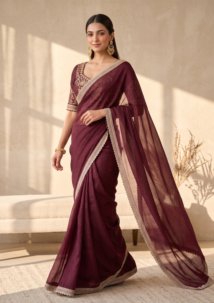Wine Stonework (Gold) Tissue Saree