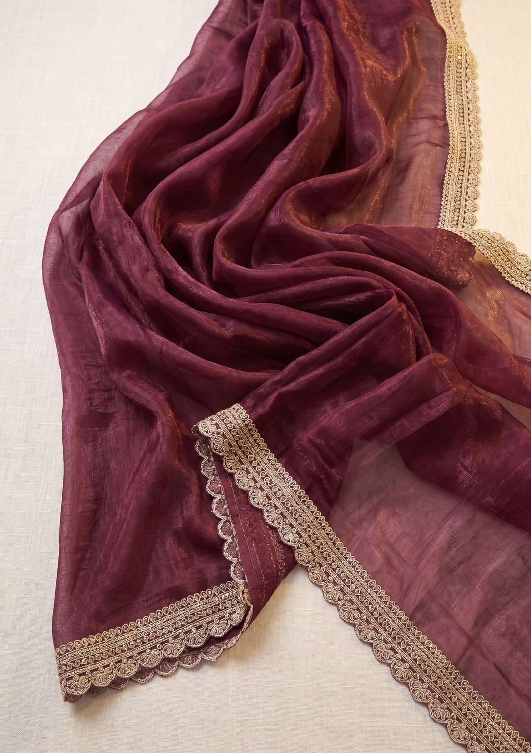 Wine Stonework (Gold) Tissue Saree
