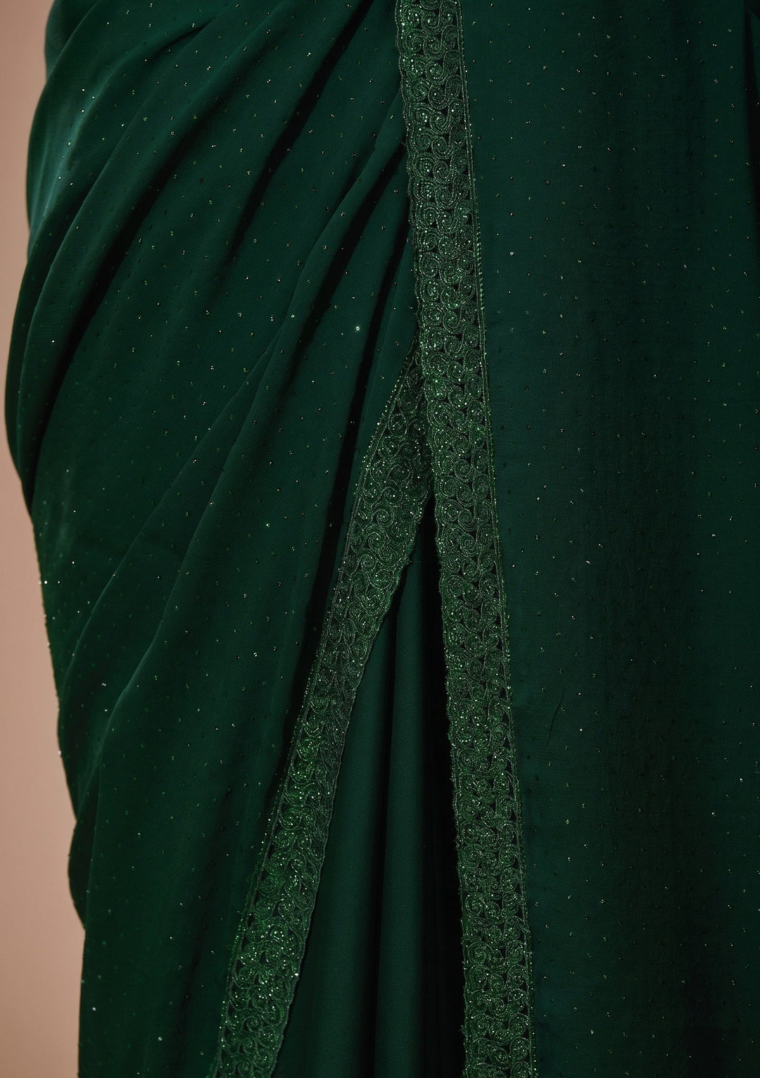 Bottle Green Swarovski Georgette Saree