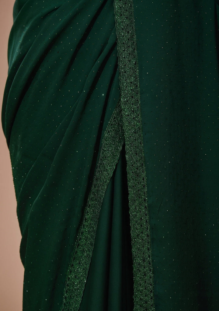 Bottle Green Swarovski Georgette Saree