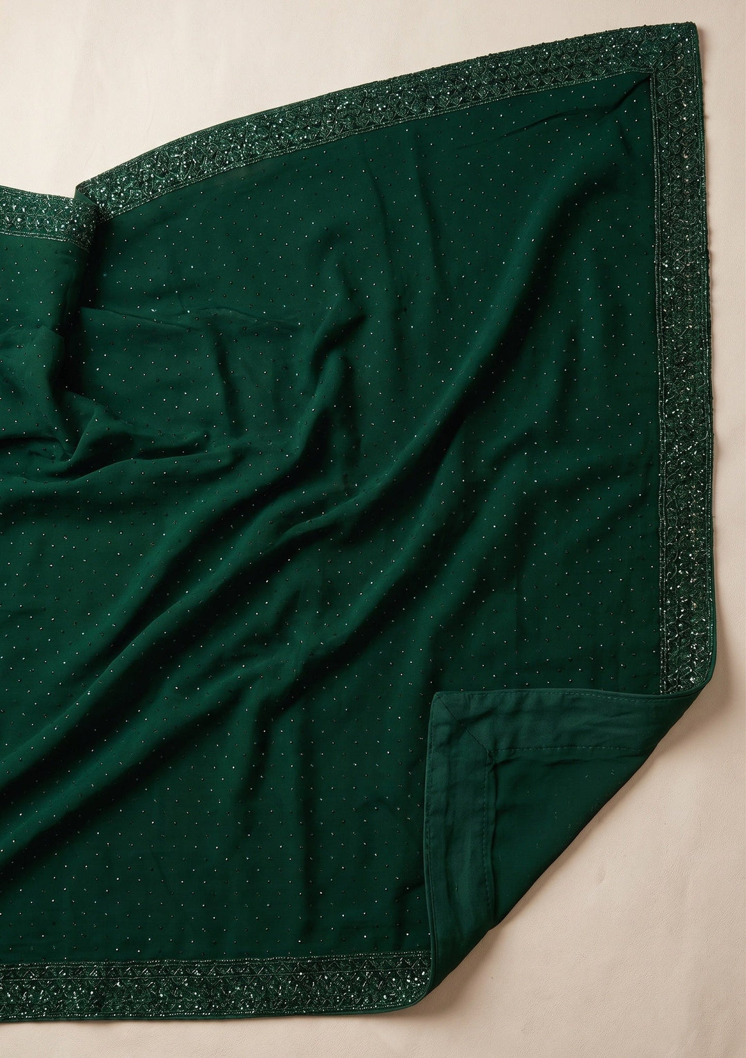 Bottle Green Swarovski Georgette Saree