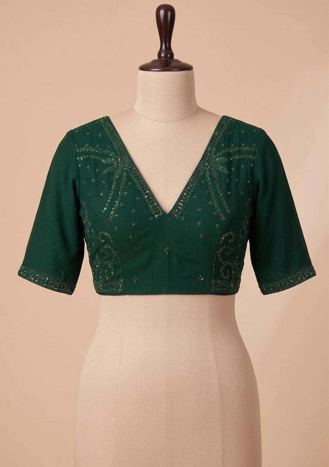 Bottle Green Swarovski Georgette Saree