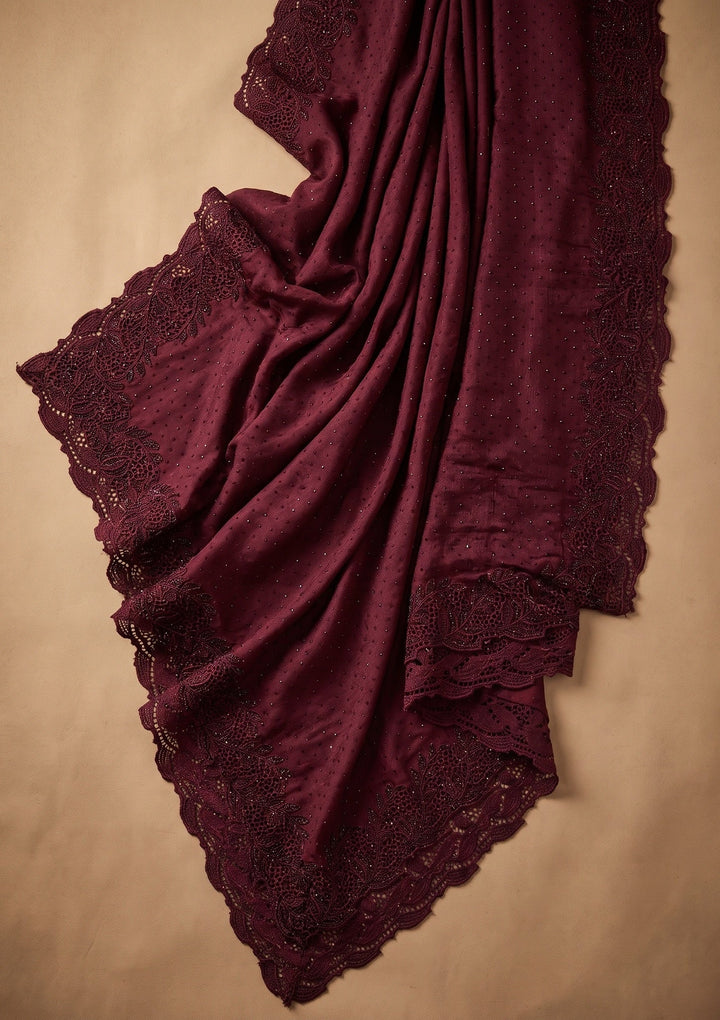 Wine Cutwork Tissue Saree