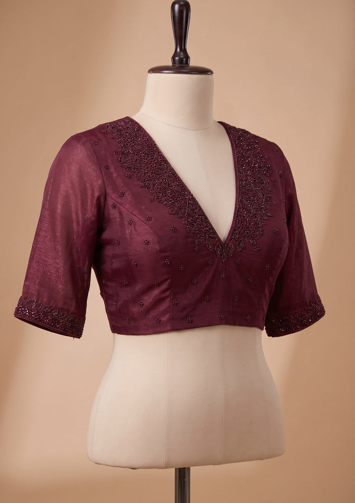 Wine Cutwork Tissue Saree