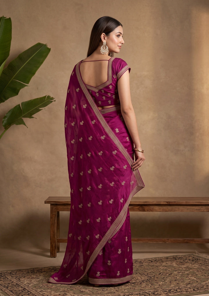 Wine Stonework (Gold) Tissue Saree