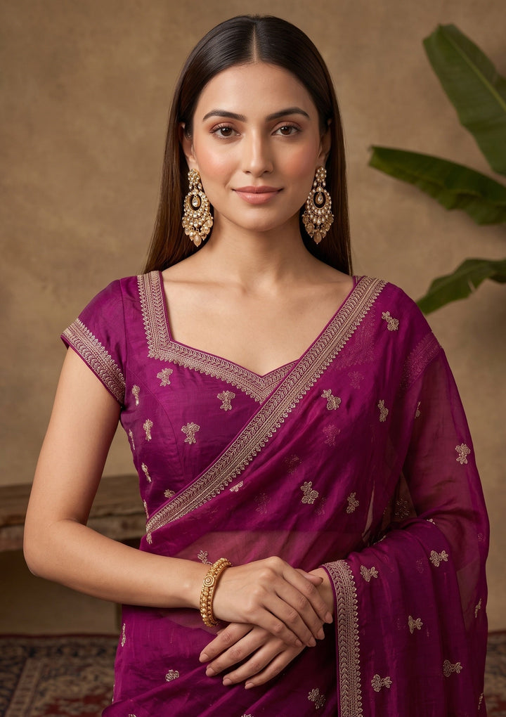 Wine Stonework (Gold) Tissue Saree
