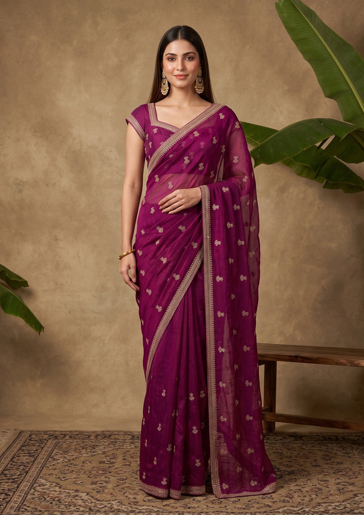 Wine Stonework (Gold) Tissue Saree