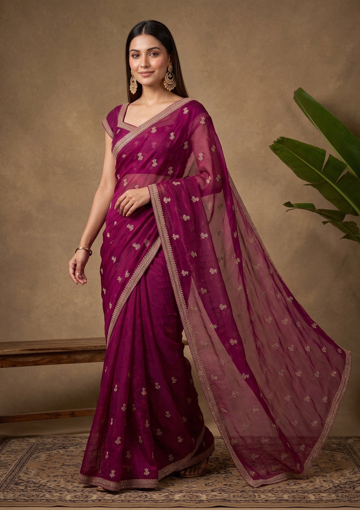 Wine Stonework (Gold) Tissue Saree