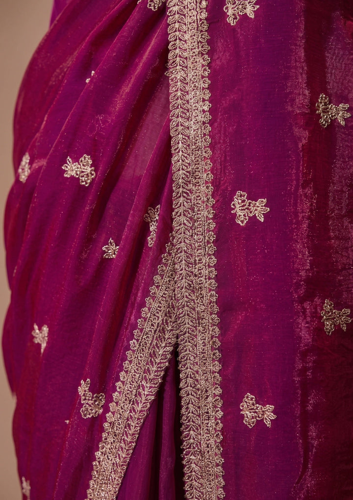 Wine Stonework (Gold) Tissue Saree