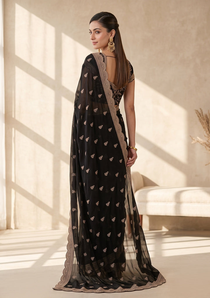 Black Stonework (Gold) Georgette Saree