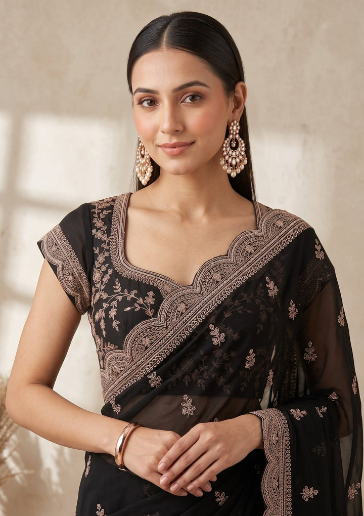 Black Stonework (Gold) Georgette Saree