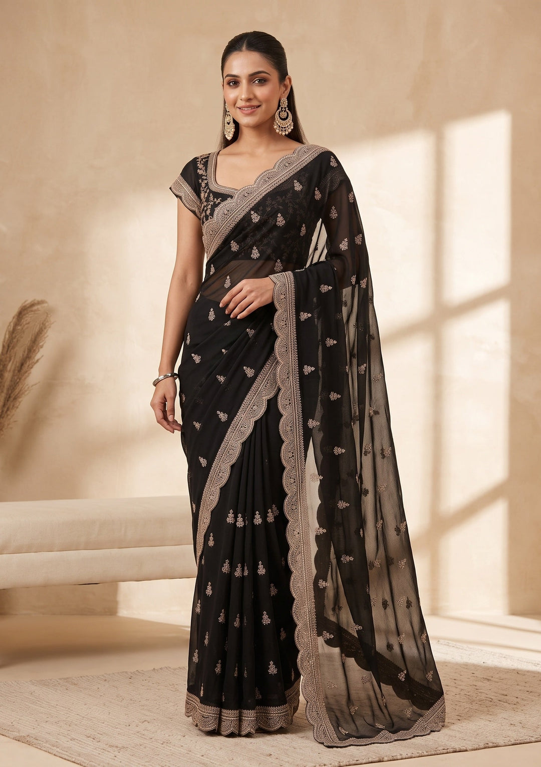 Black Stonework (Gold) Georgette Saree
