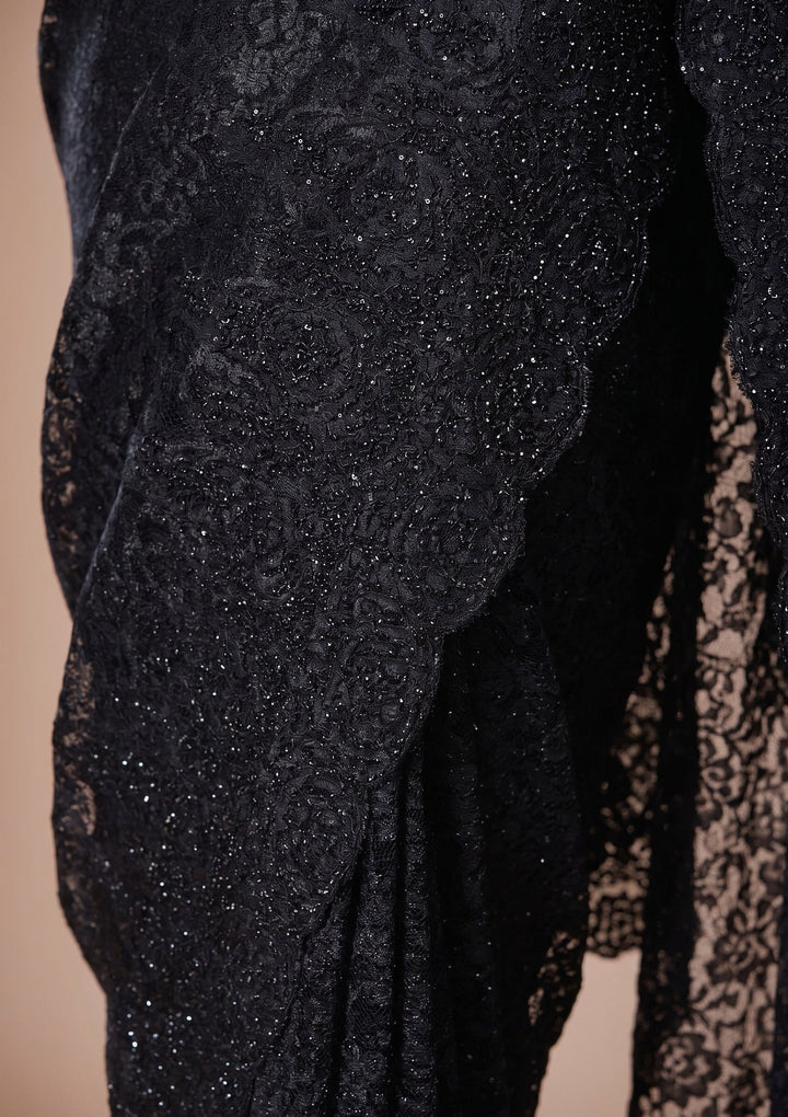 Black Swarovski Net Saree