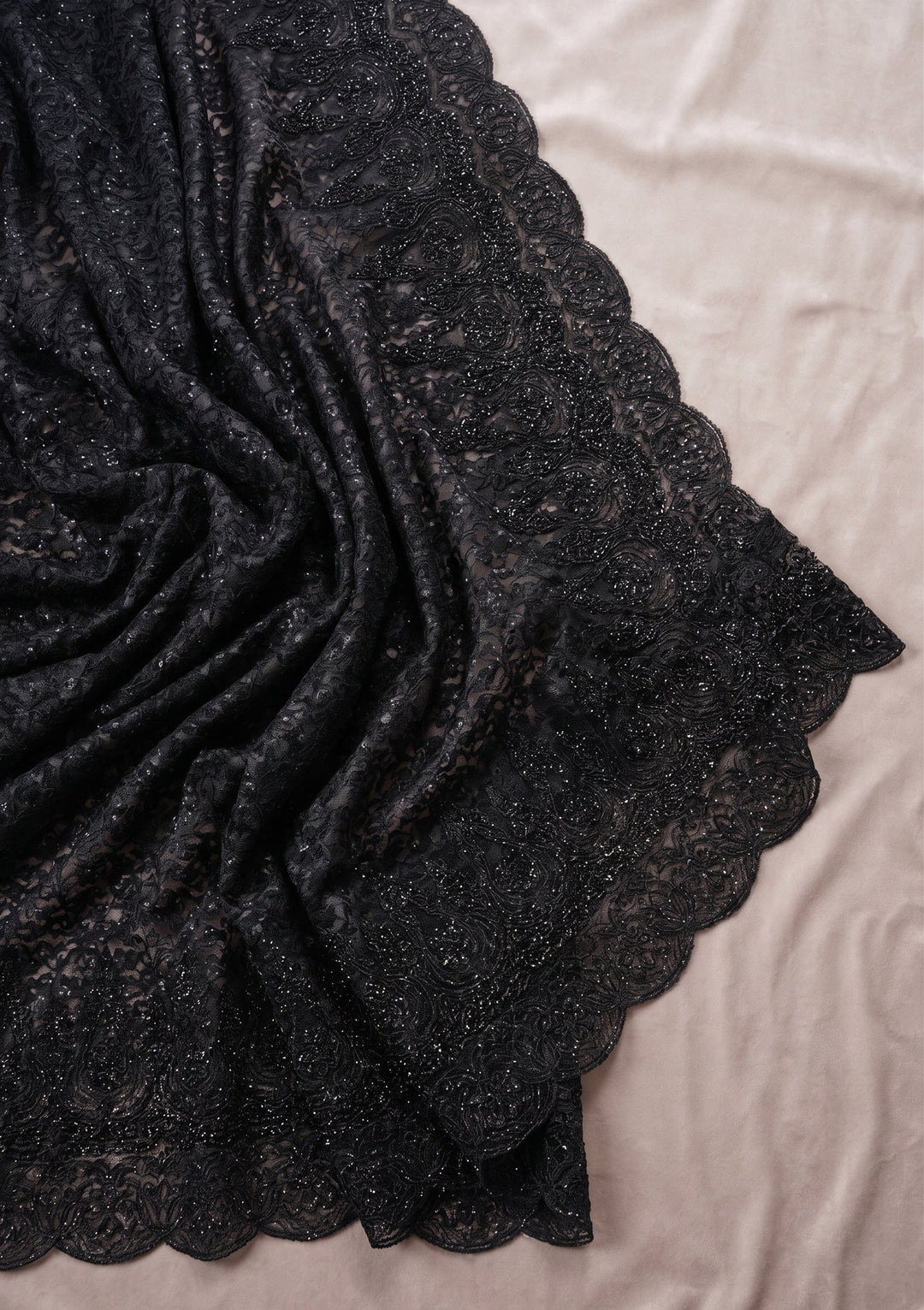 Black Swarovski Net Saree