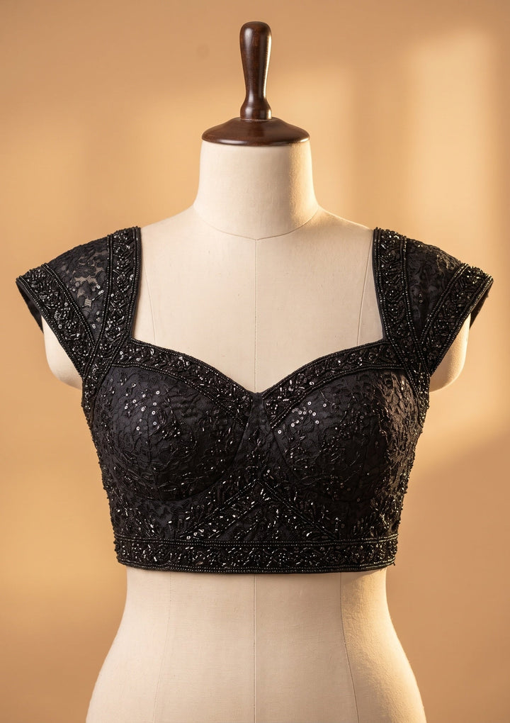 Black Swarovski Net Saree