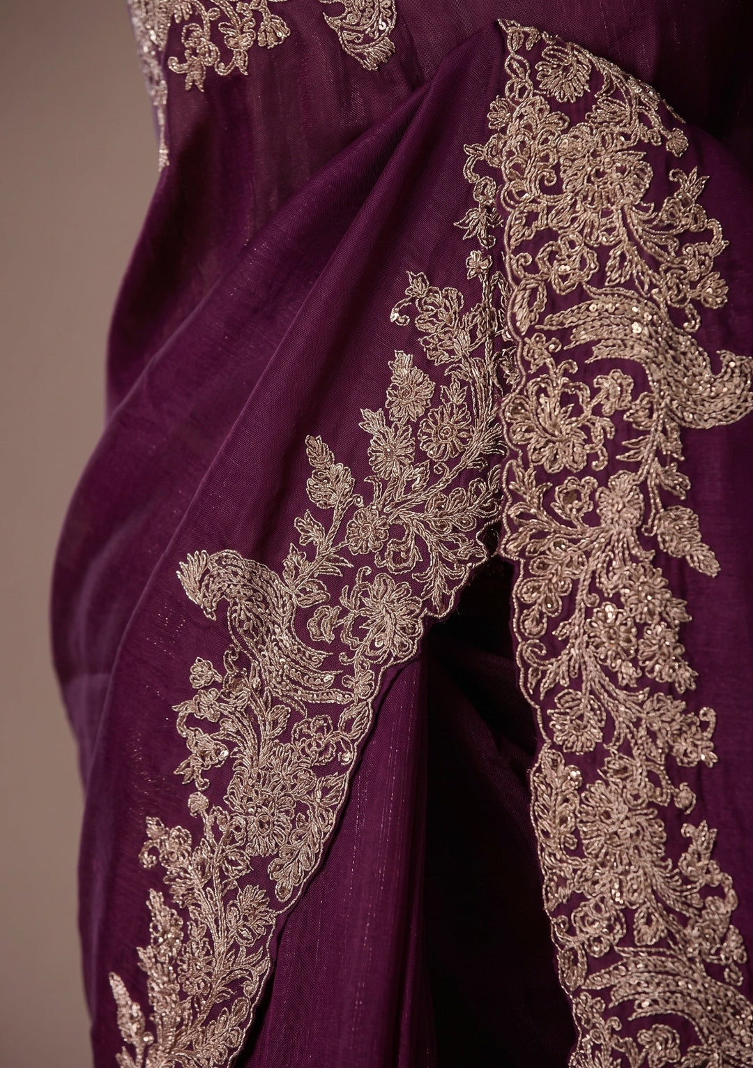 Wine Stonework (Gold) Satin Saree