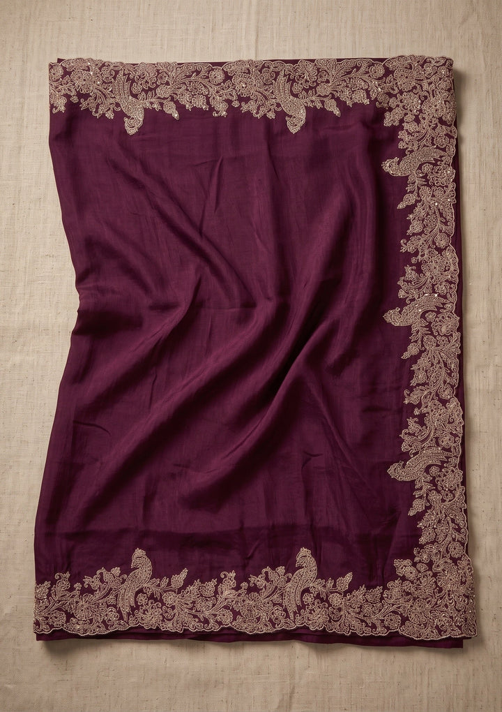 Wine Stonework (Gold) Satin Saree