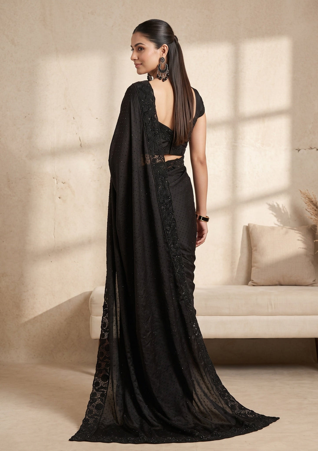 Black Cutwork Satin Saree
