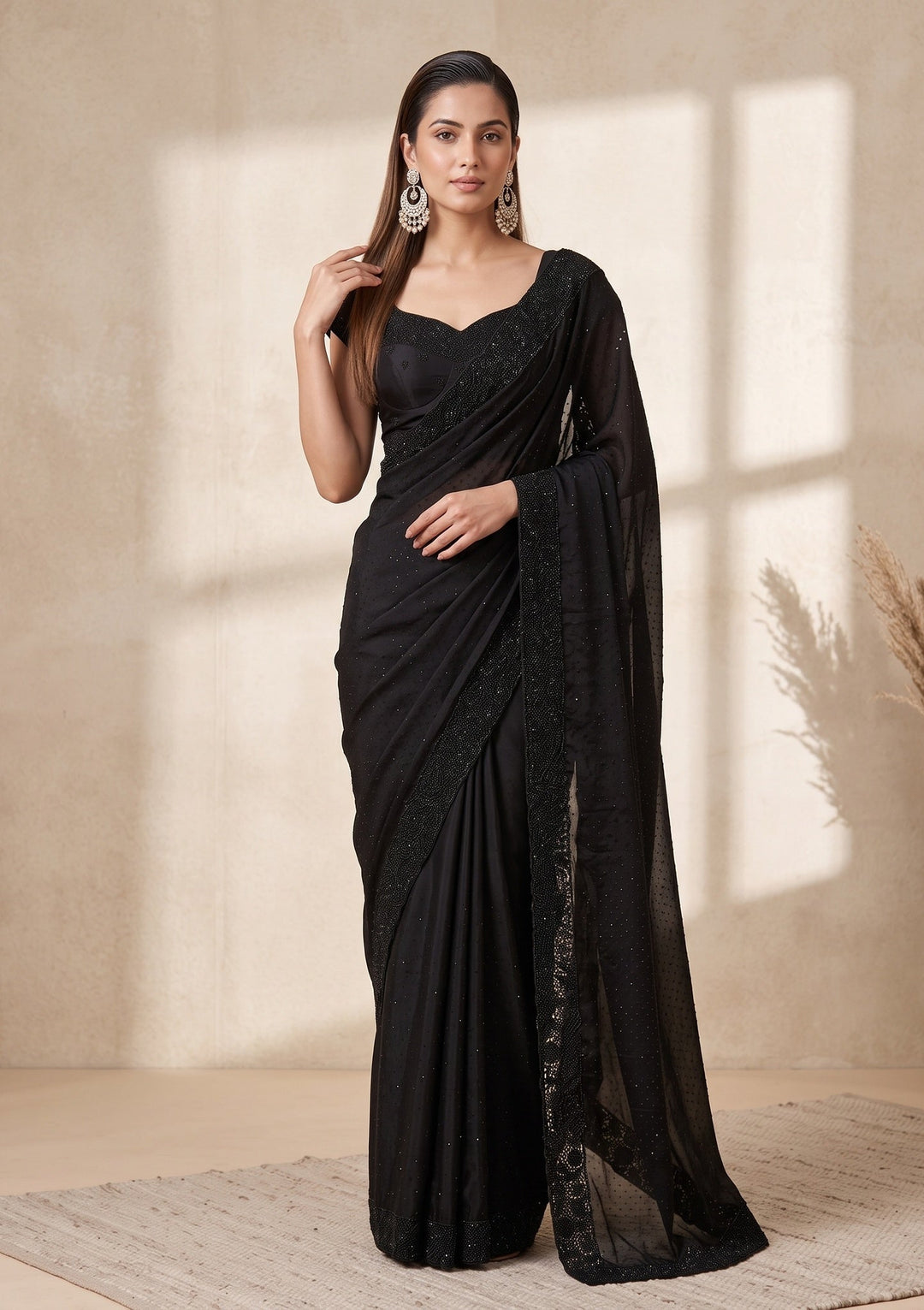 Black Cutwork Satin Saree