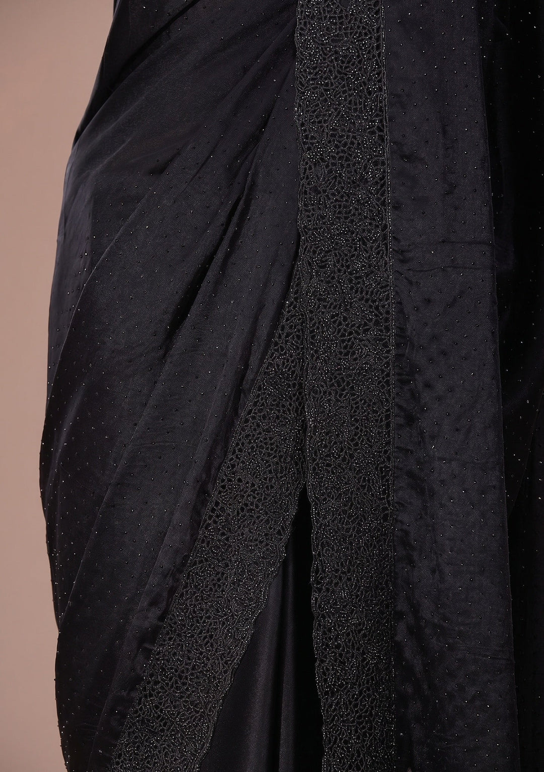 Black Cutwork Satin Saree