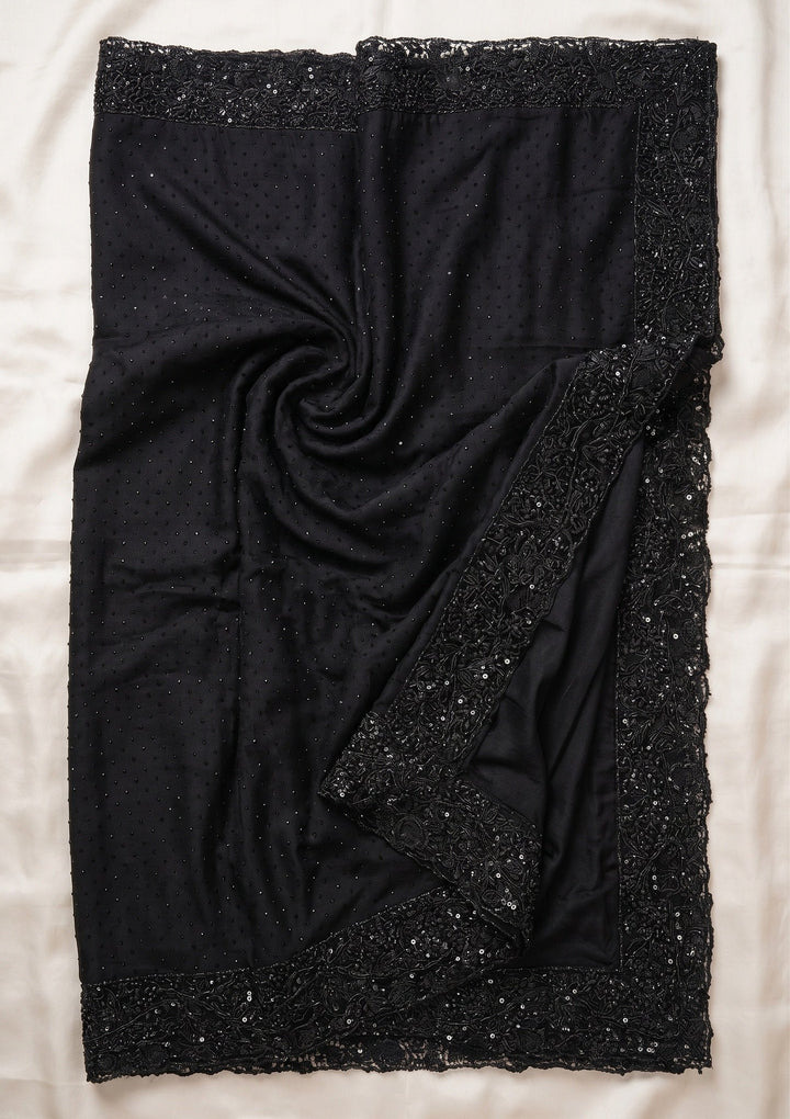 Black Cutwork Satin Saree
