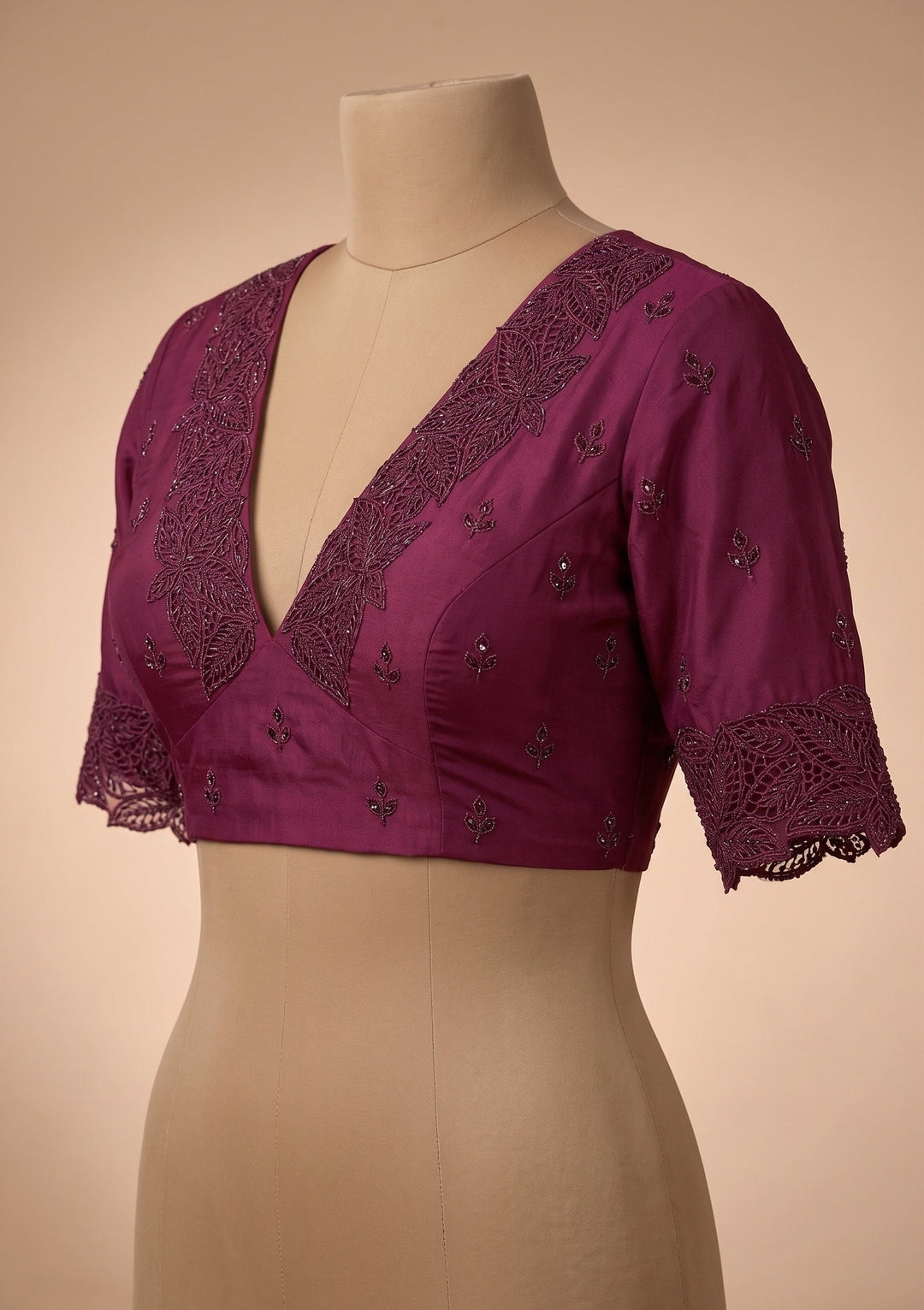 Wine Swarovski Satin Saree