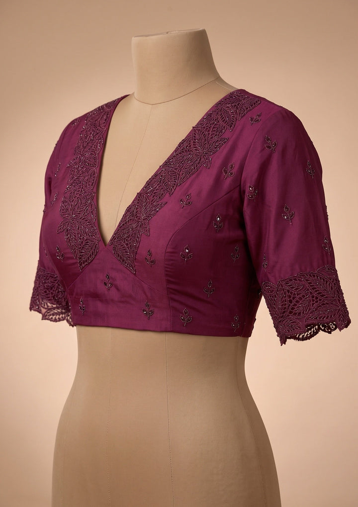 Wine Swarovski Satin Saree