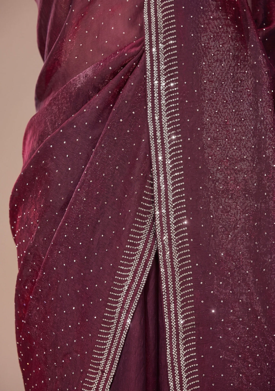 Maroon Stonework (Gold) Tissue Saree