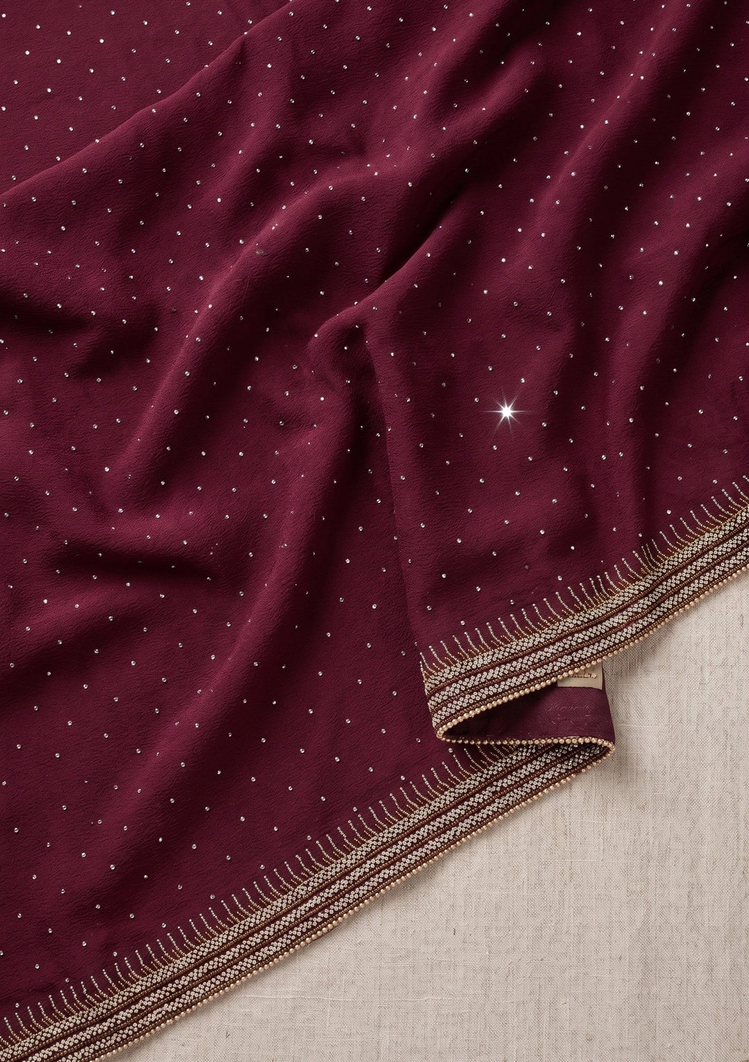 Maroon Stonework (Gold) Tissue Saree