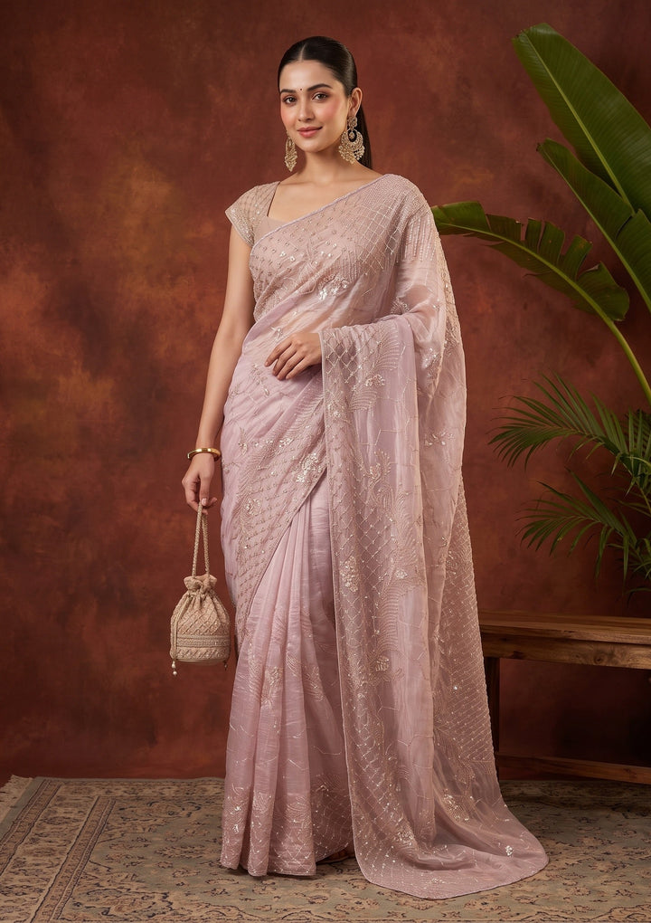 Baby Pink Cutdana Tissue Saree